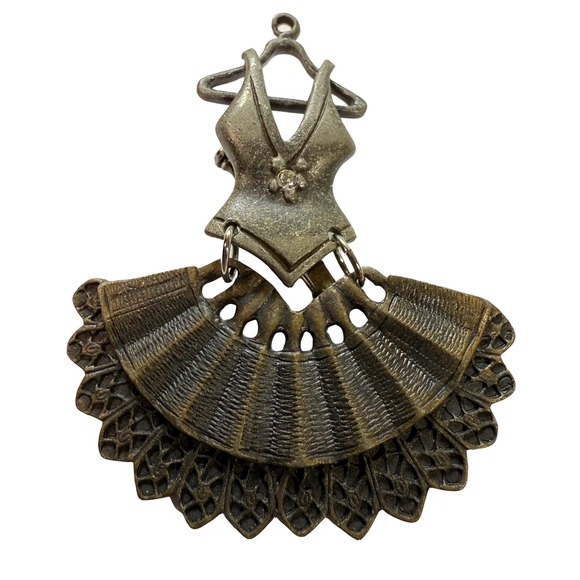 Vintage Inspired Dress Brooch Pin Pendant Bronze Faux Diamond - Picture 1 of 6
